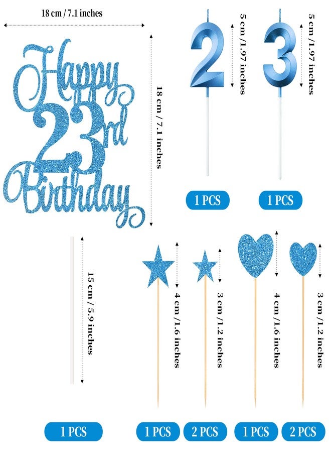 Lecferrarc 23rd Birthday Cake Toppers, 23rd Birthday Candles Numeral Candles and Glitter Cake Decorations Toppers Set for Party Supplies (Blue) - Image 2